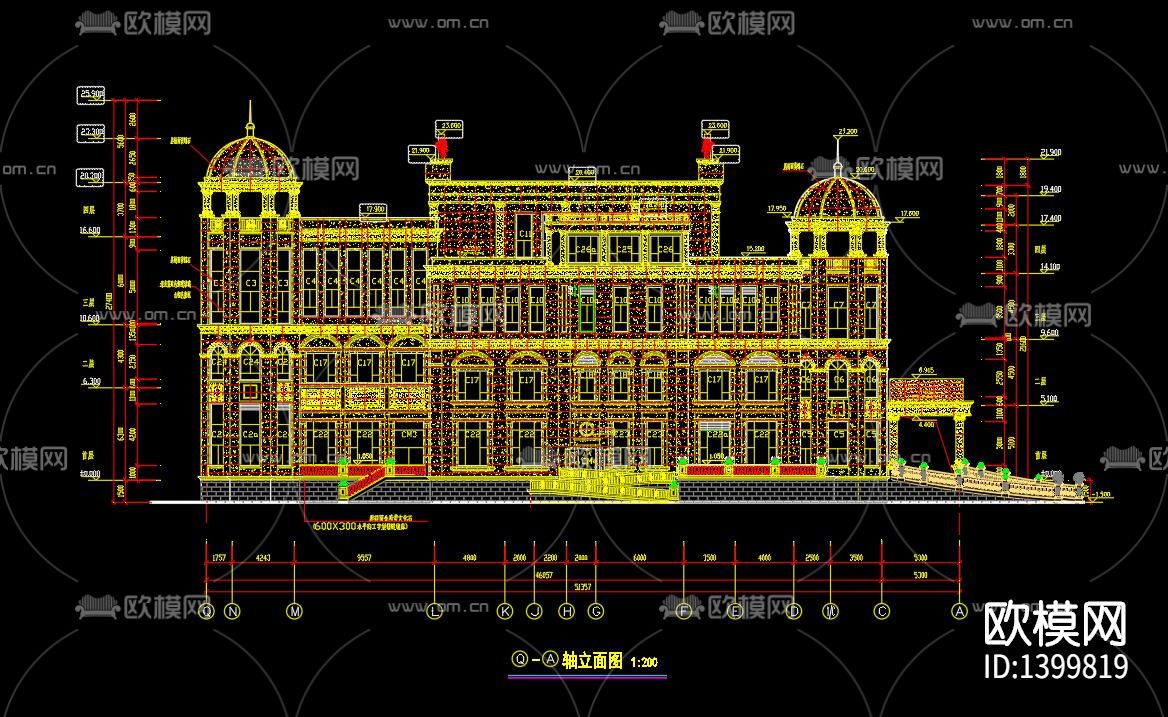 豪华会所外立面cad施工图下载（渲染图5）