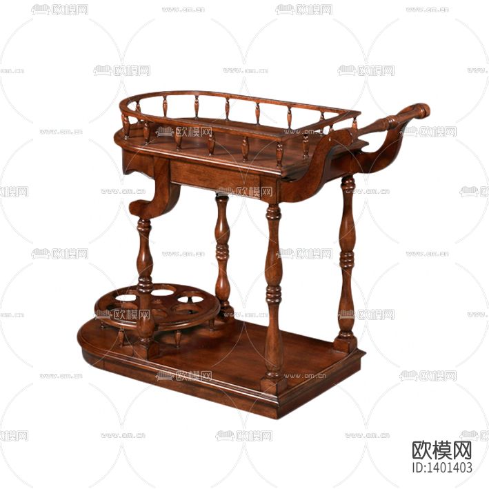 欧式古典实木雕花手推餐车