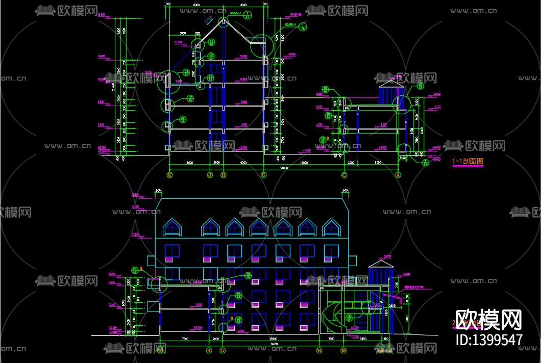风景区办公楼建筑cad施工图下载（渲染图4）