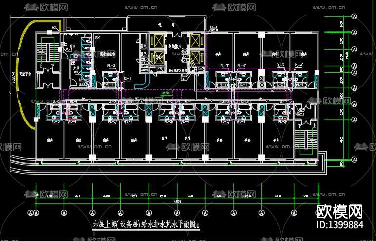医院门诊楼排水消防cad施工图下载(渲染图1)