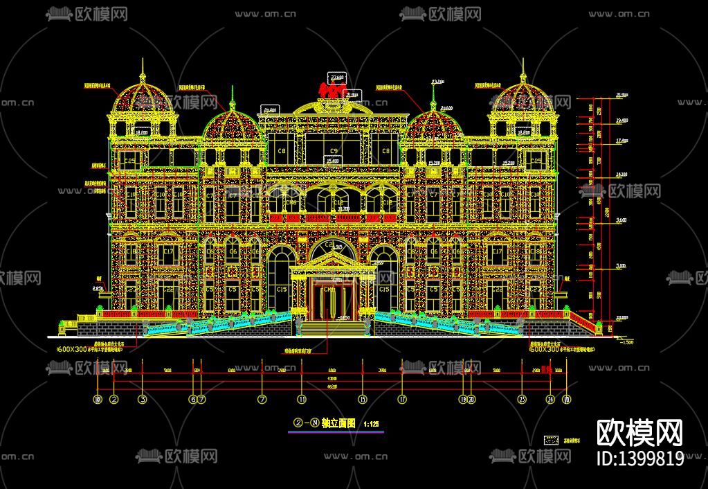 豪华会所外立面cad施工图下载（渲染图2）