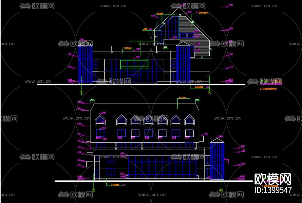 风景区办公楼建筑cad施工图下载（渲染图1）