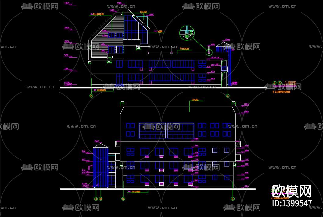 风景区办公楼建筑cad施工图下载（渲染图3）