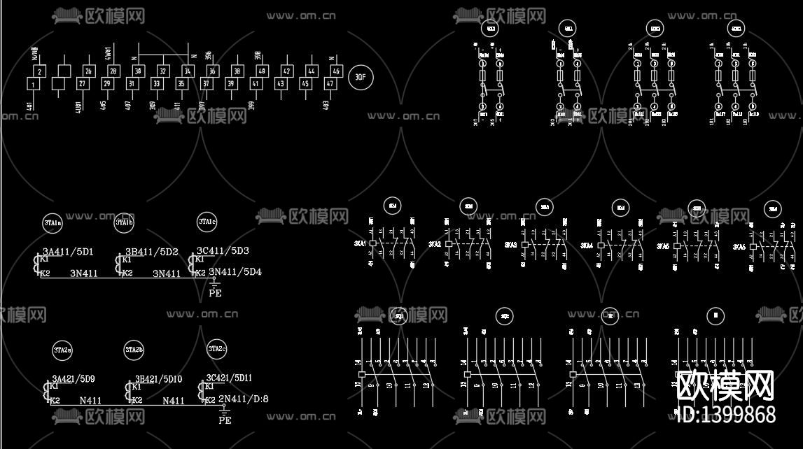 多种低压进线柜联络柜电气cad施工图下载（渲染图6）