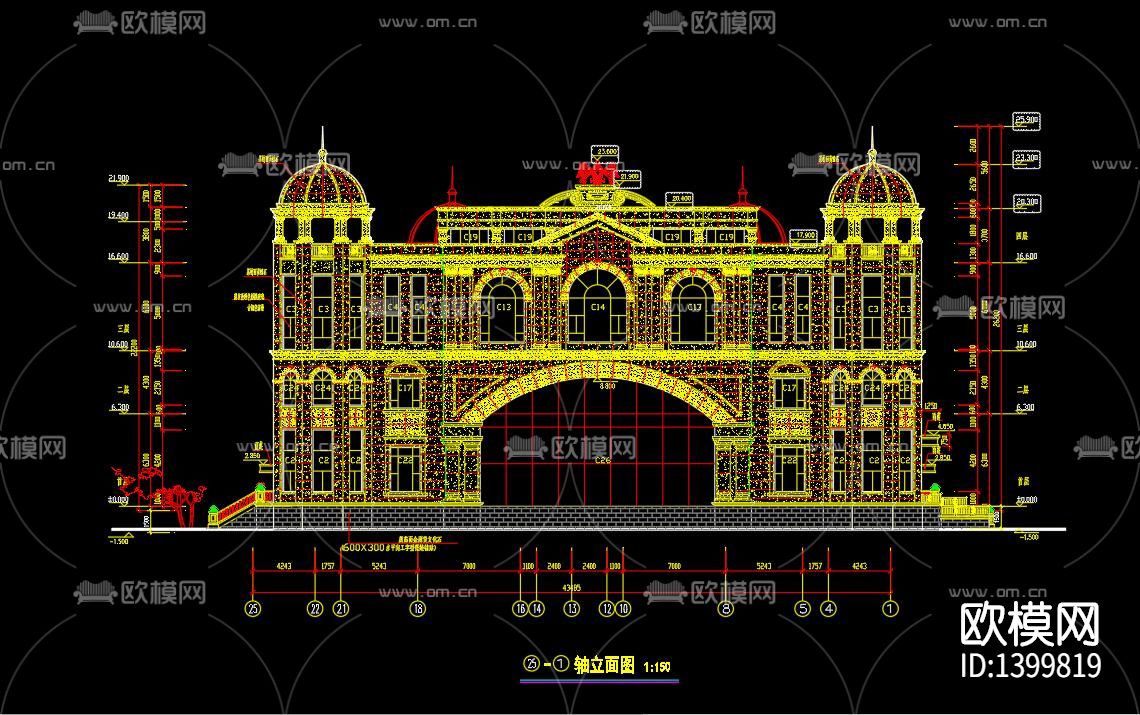 豪华会所外立面cad施工图下载（渲染图3）