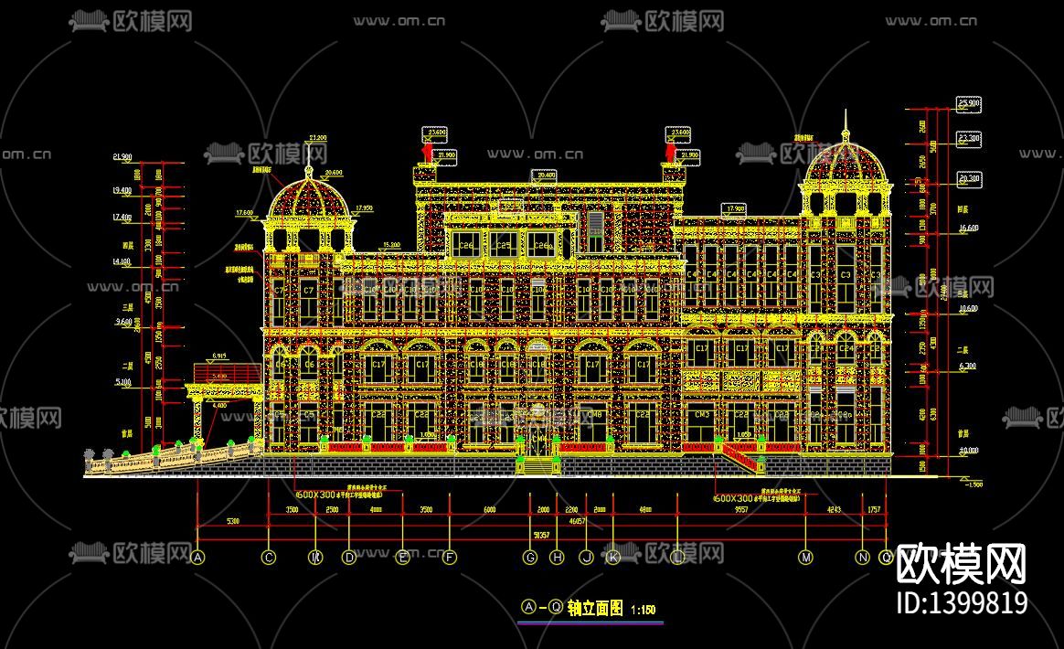 豪华会所外立面cad施工图下载（渲染图4）