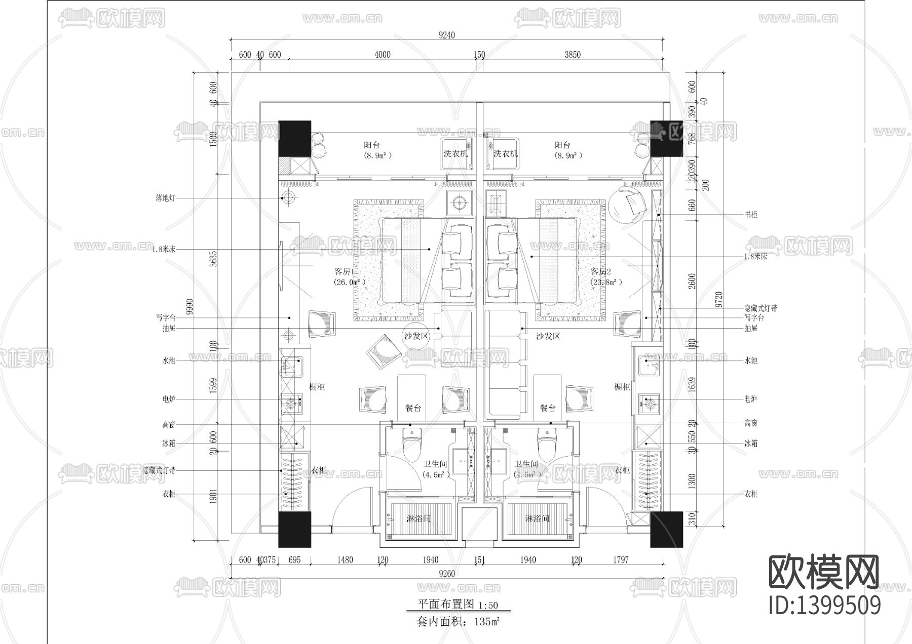 公寓cad施工图下载（渲染图1）