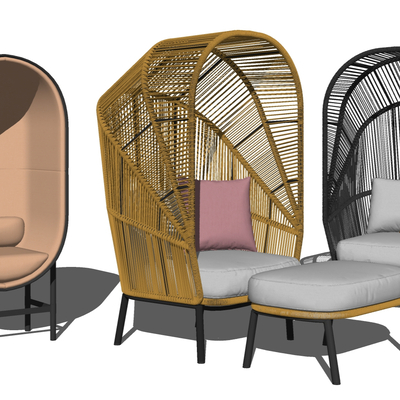  现代户外藤编休闲椅su模型 