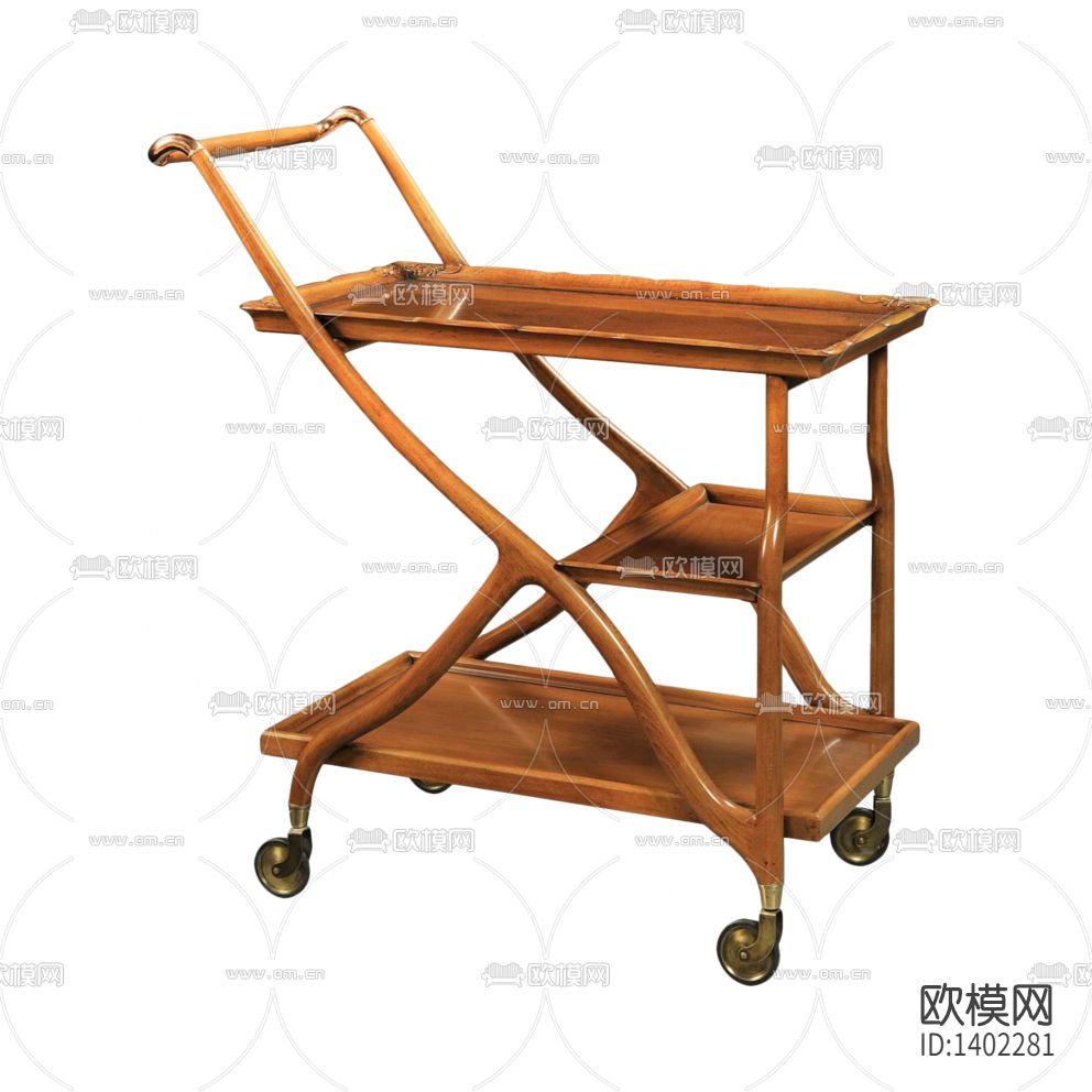 简欧实木铁艺手推餐车