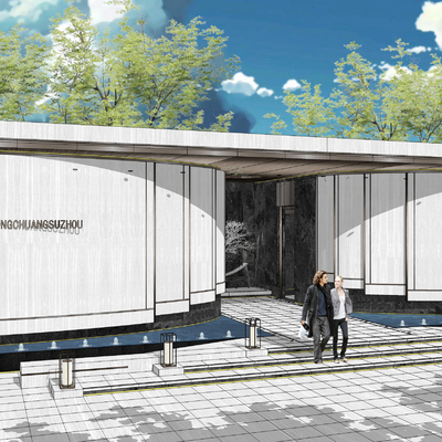 新中式售楼处门头su模型