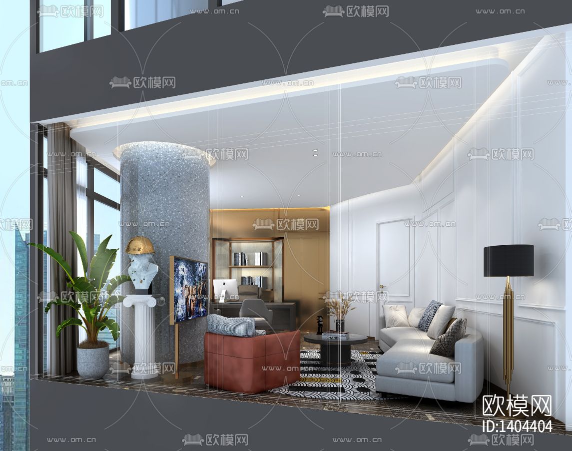 办公空间cad施工图下载（渲染图5）