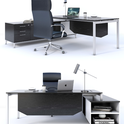  现代实木办公桌椅su模型 