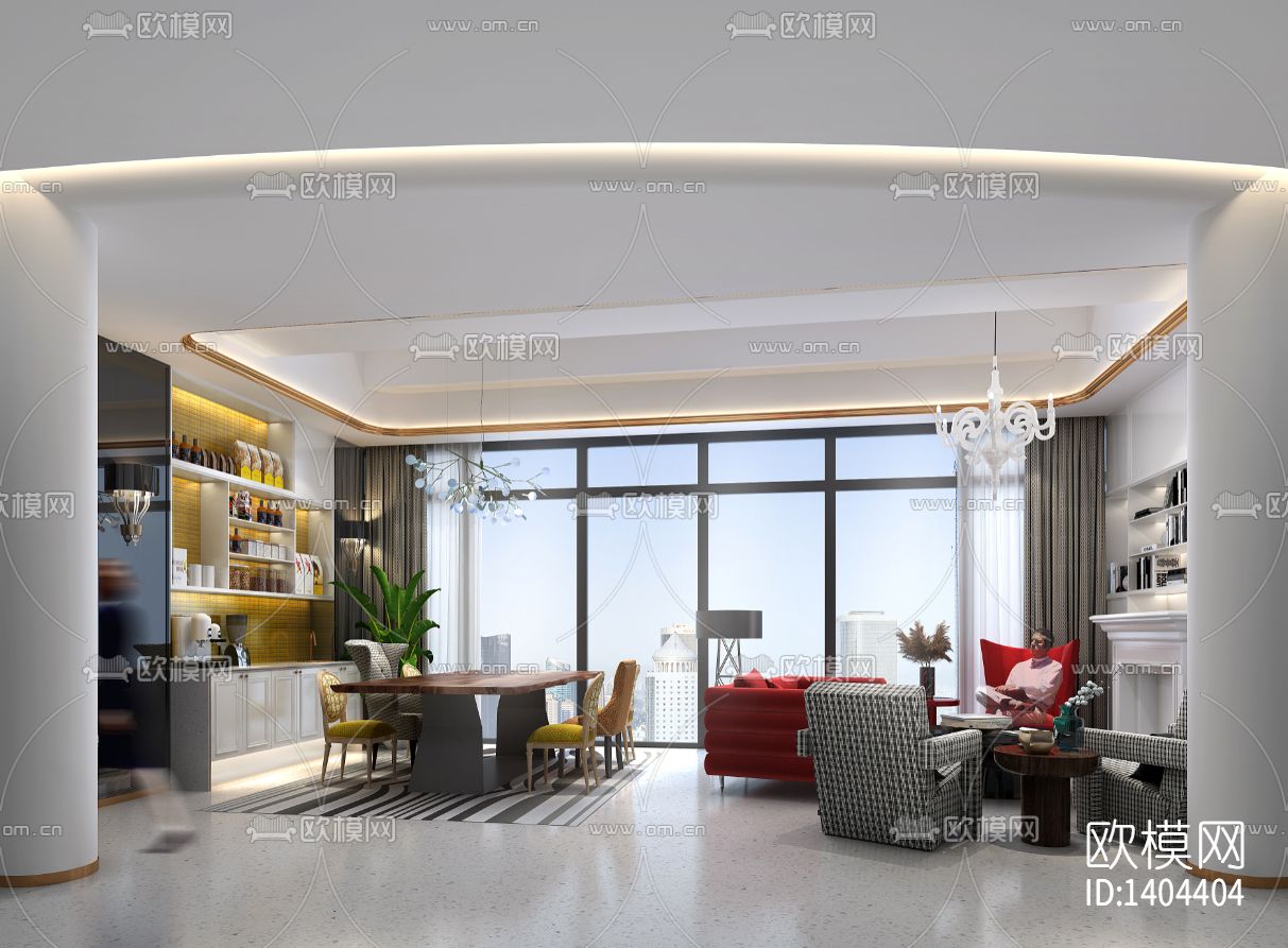 办公空间cad施工图下载（渲染图6）