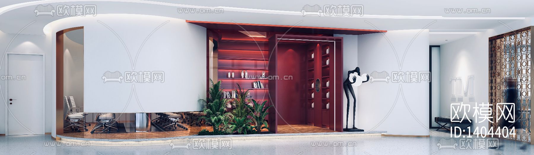 办公空间cad施工图下载（渲染图2）