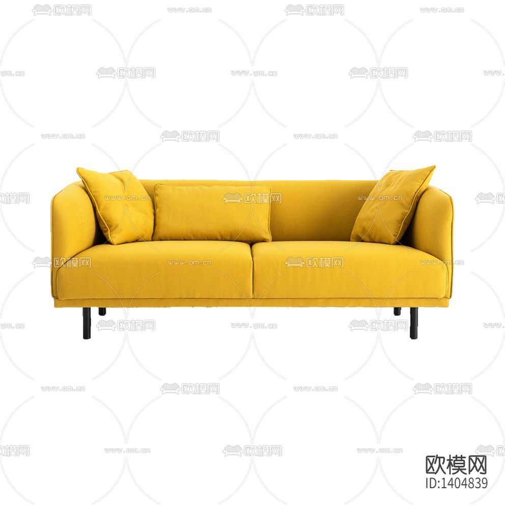现代简约创意黄色布艺双人沙发下载