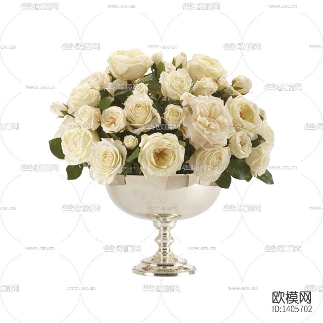 简欧创意不锈钢花盆白色玫瑰花艺下载