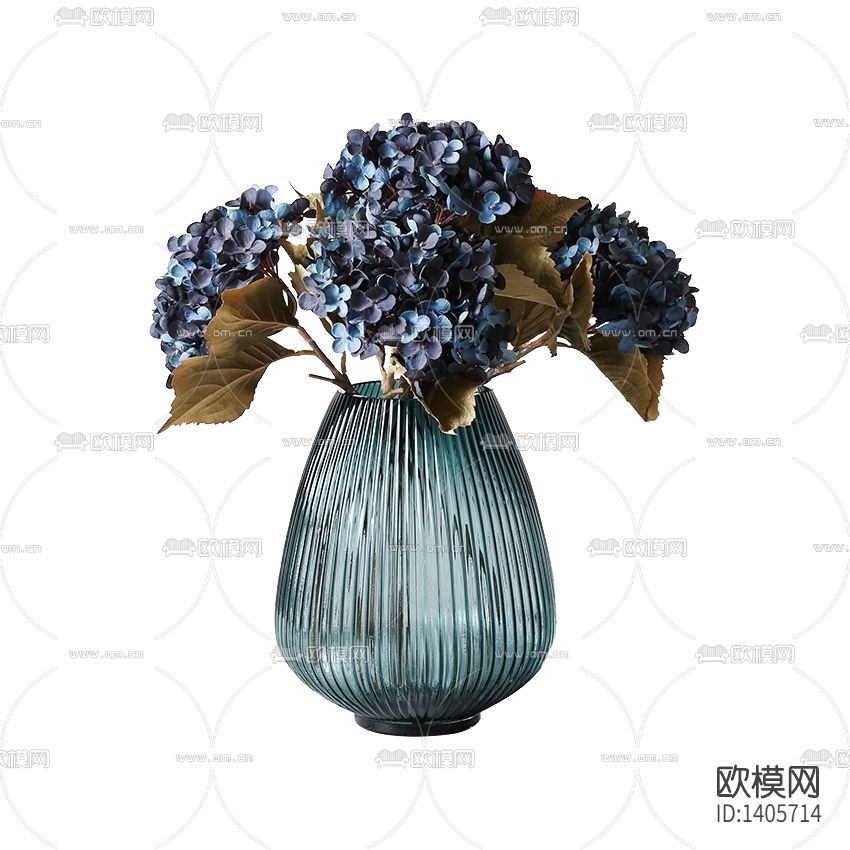 简欧创意蓝色玻璃花瓶绣球花花艺下载