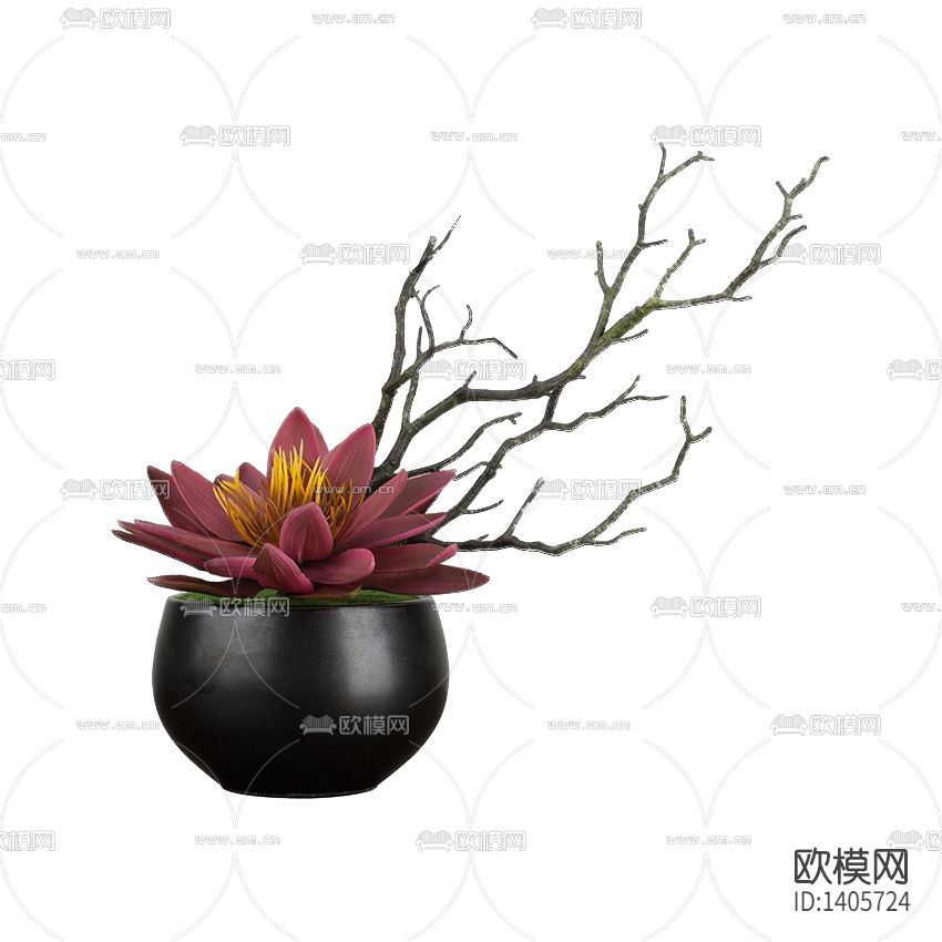 新中式禅意黑色陶瓷花瓶摆放花艺下载