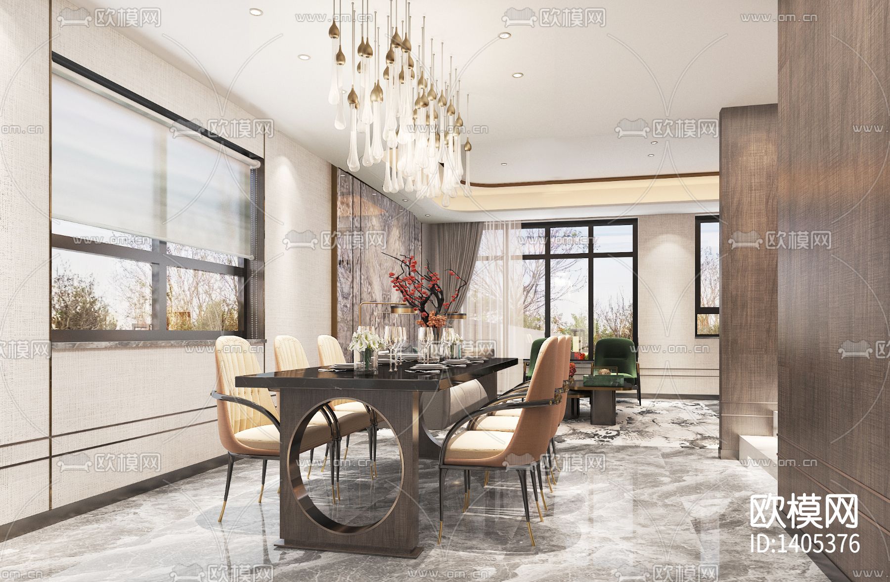 沈阳雍景湾别墅样板房cad施工图下载（渲染图4）