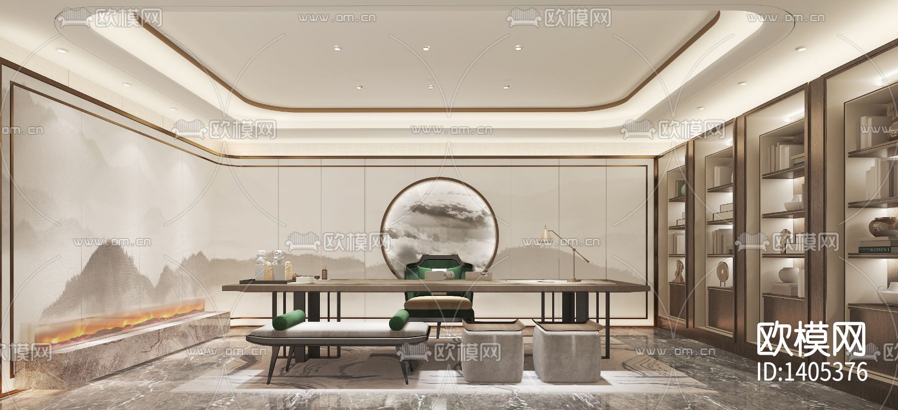 沈阳雍景湾别墅样板房cad施工图下载（渲染图3）