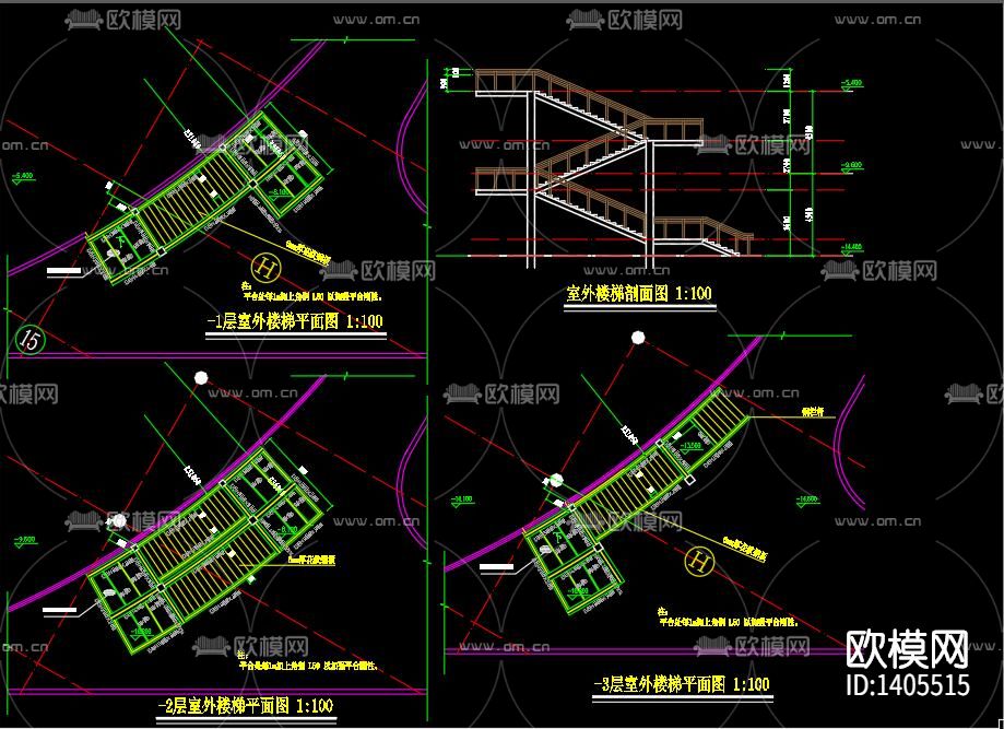 钢结构楼梯cad施工图下载（渲染图3）