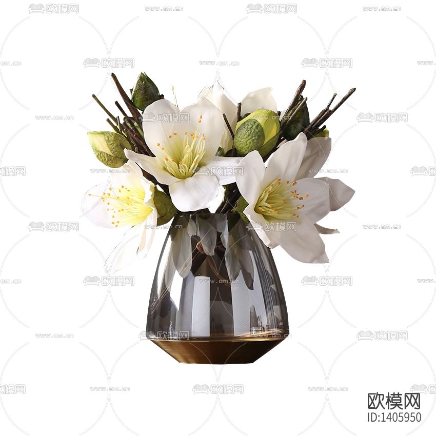 新中式轻奢不锈钢玻璃花瓶摆放花艺下载