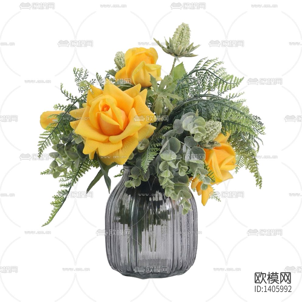 新中式简约灰色玻璃花瓶摆放花艺下载