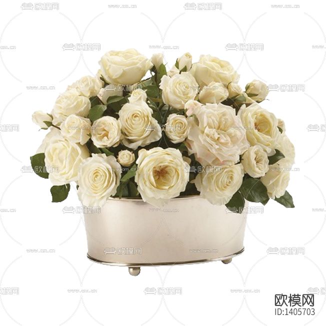 简欧创意不锈钢花盆白色玫瑰花艺下载