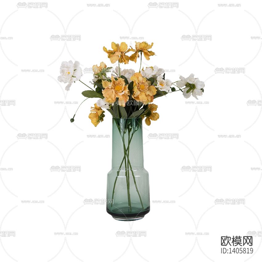 北欧简约绿色玻璃花瓶摆放花艺下载