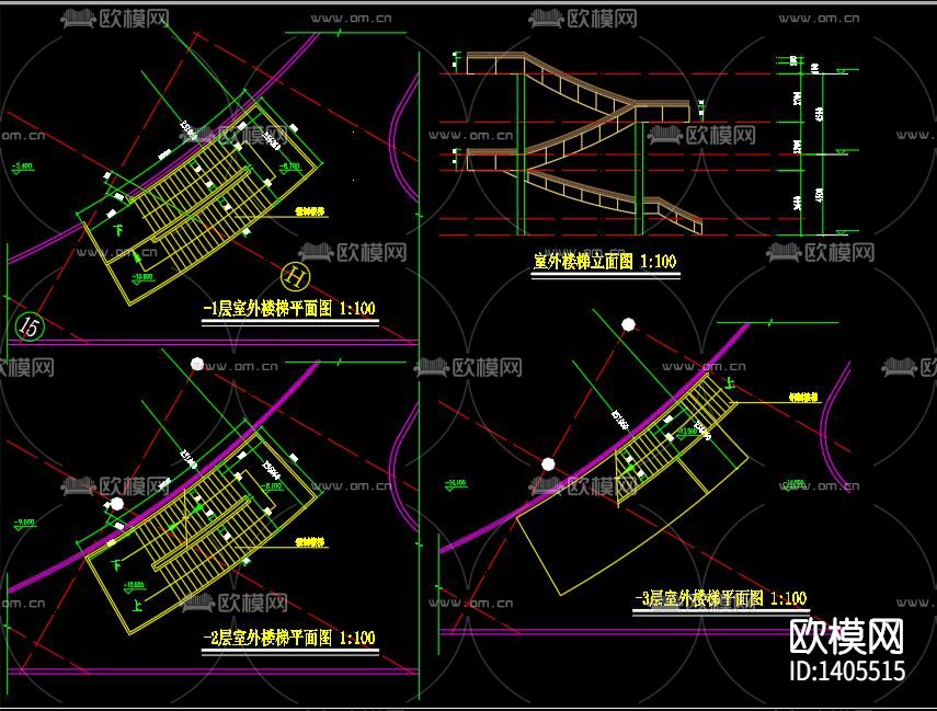 钢结构楼梯cad施工图下载（渲染图6）