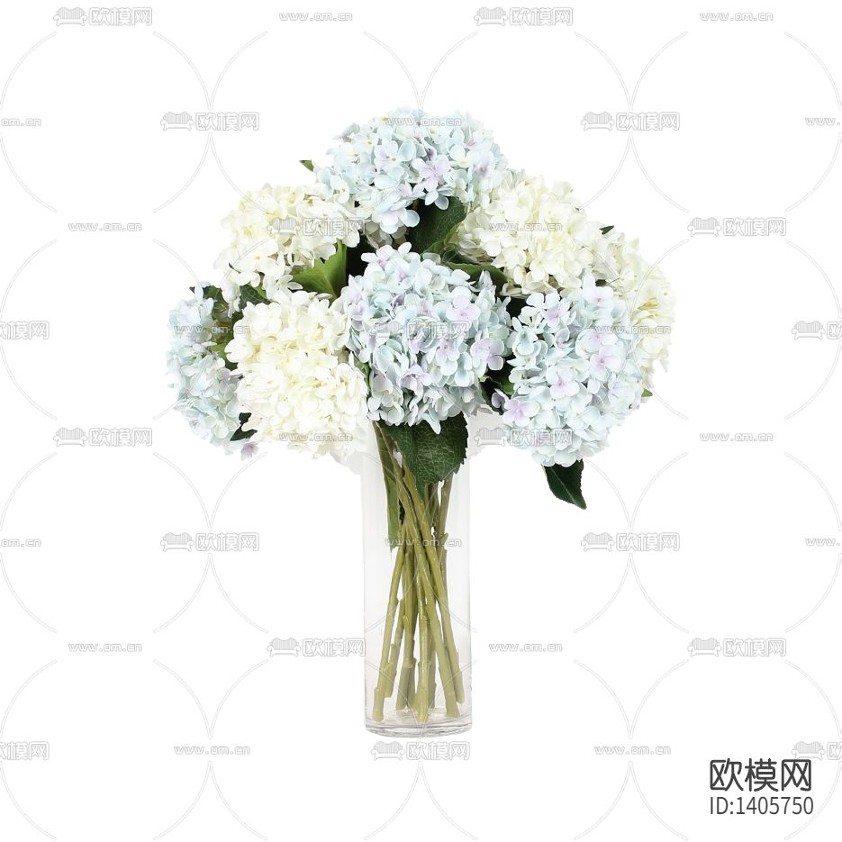 现代简约玻璃花瓶蓝白色绣球花花艺下载