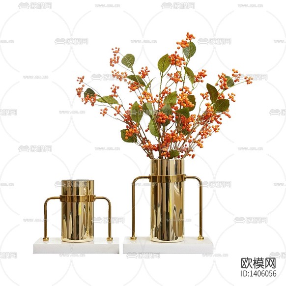 现代轻奢不锈钢大理石花瓶摆放花艺下载