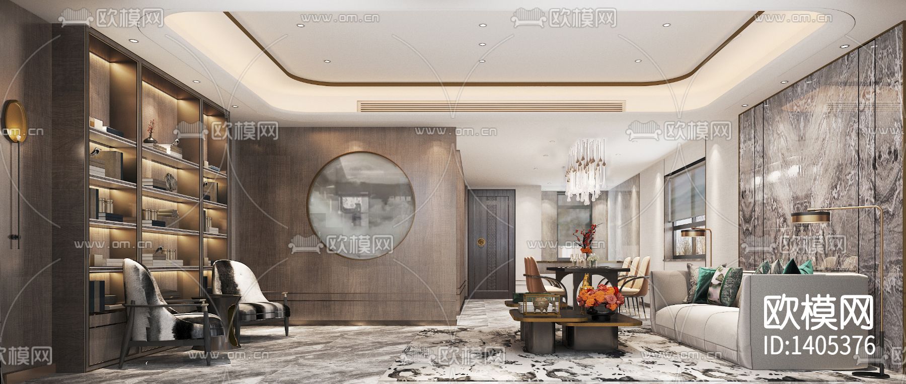 沈阳雍景湾别墅样板房cad施工图下载（渲染图5）