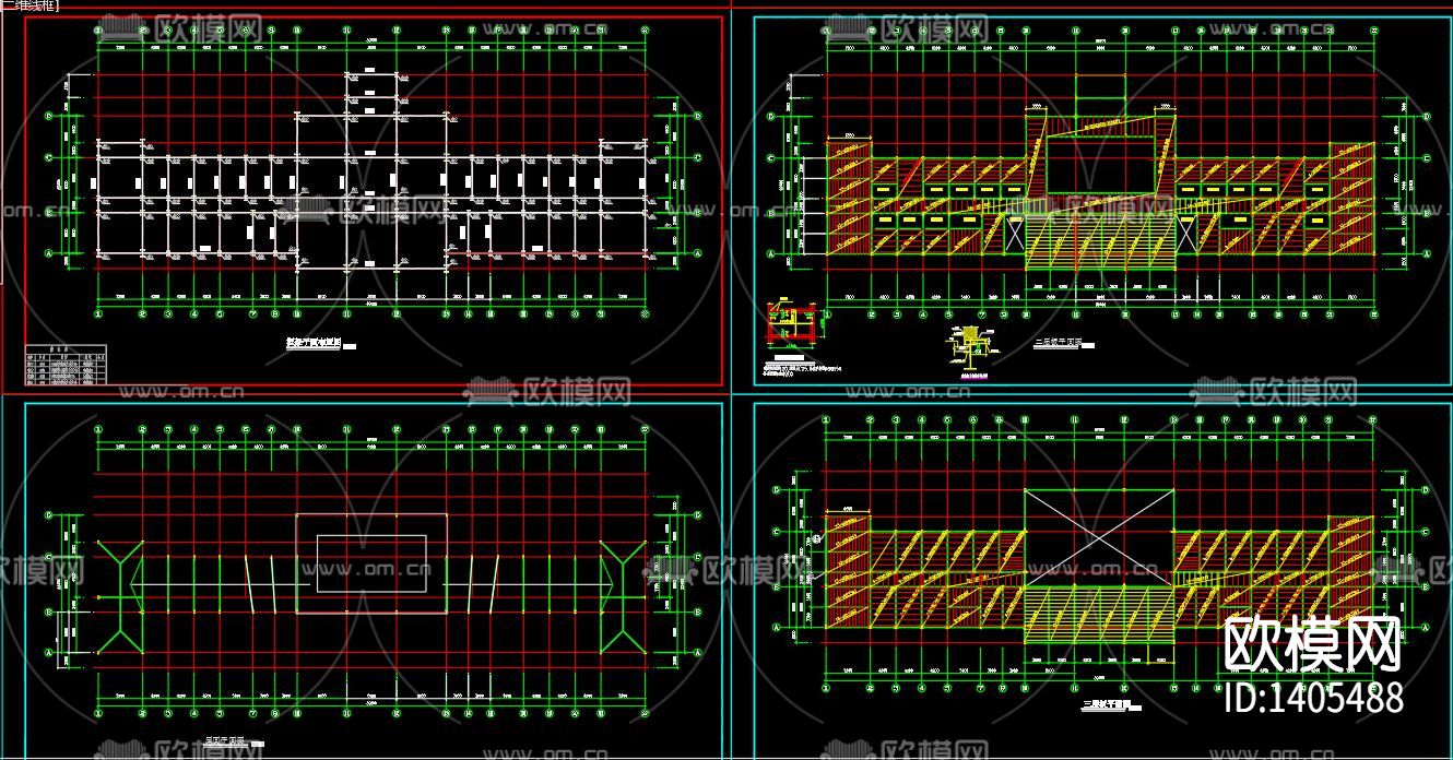 多功能厅三层钢结构cad施工图下载（渲染图1）