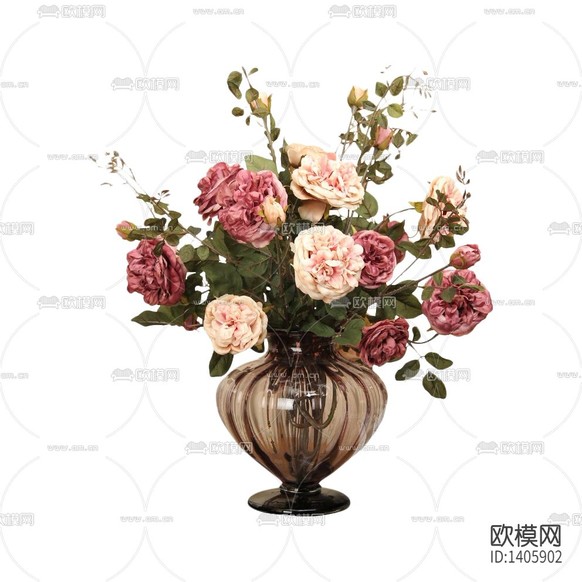 简欧创意褐色玻璃花瓶摆放花艺下载