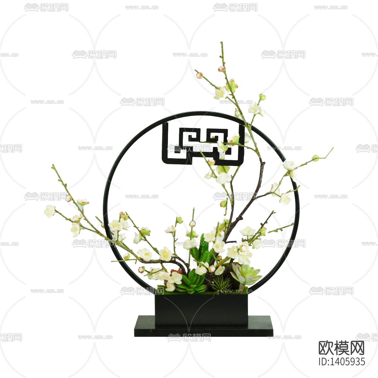 新中式禅意金属花盆摆放花艺下载