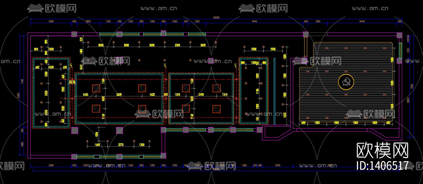 党建室cad施工图下载（渲染图7）