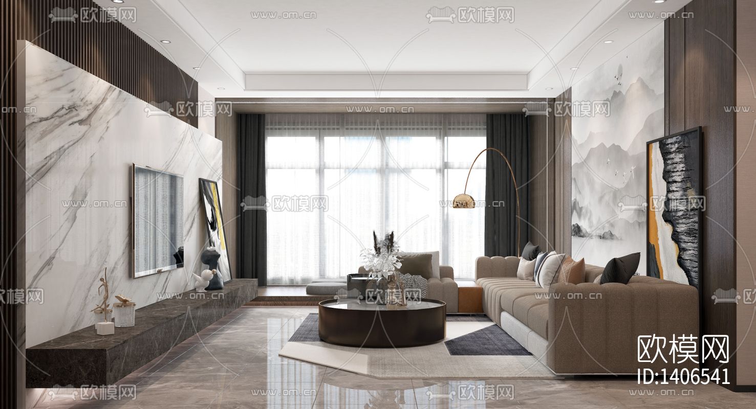 家装样板间cad施工图下载（渲染图1）