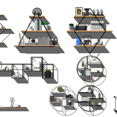  现代墙壁置物架摆件su模型 