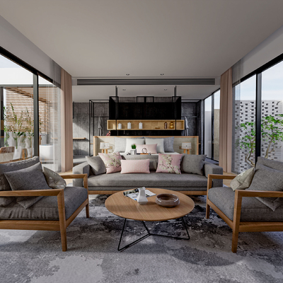  现代民宿客房su模型 