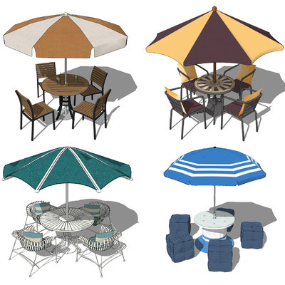  现代户外遮阳伞su模型 