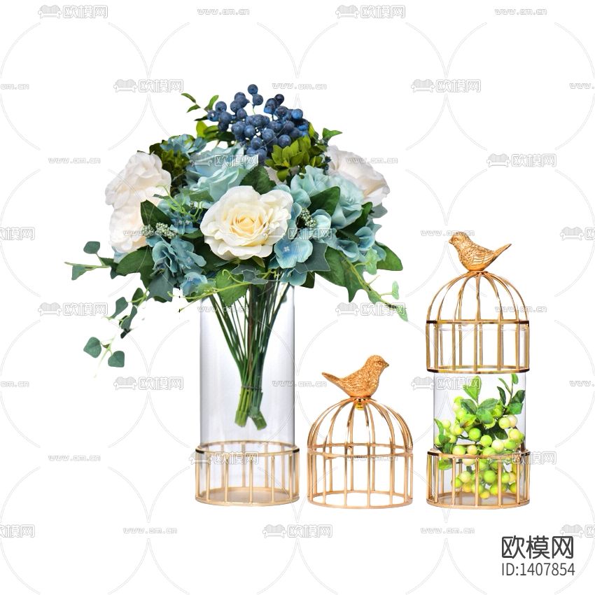 现代简约创意玻璃不锈钢花瓶摆放花艺下载