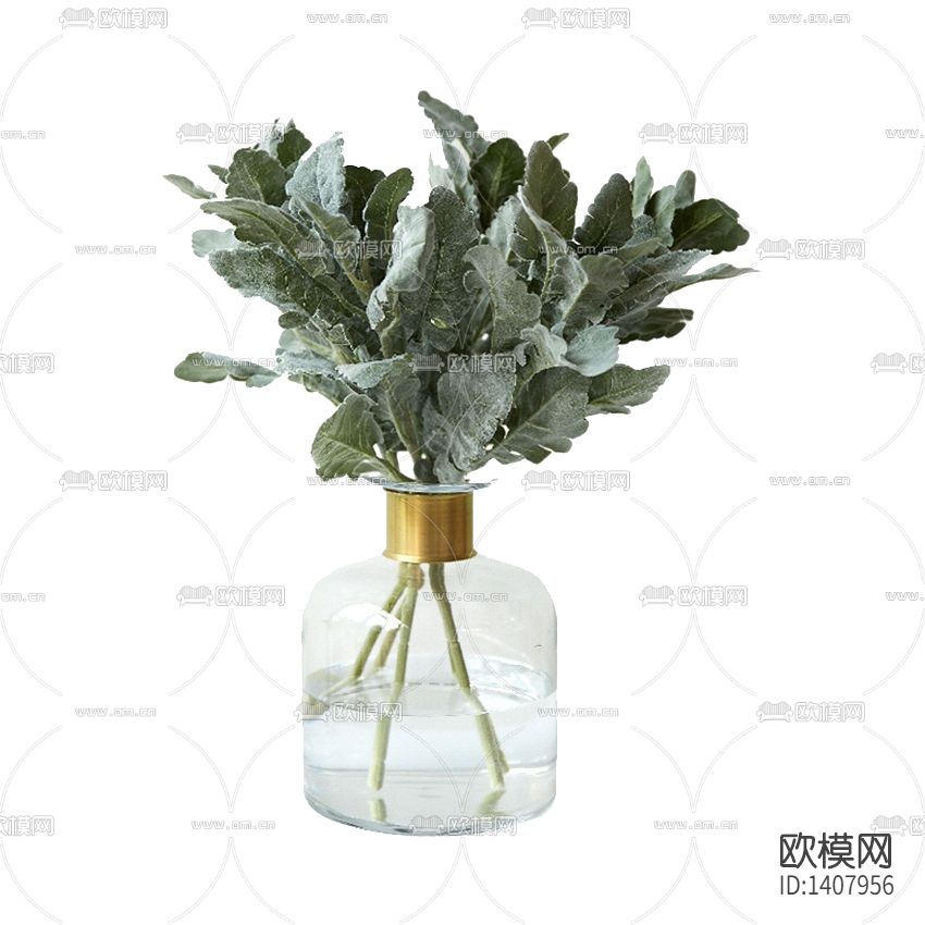 现代轻奢不锈钢玻璃花瓶摆放绿植下载