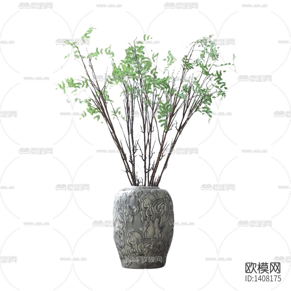 新中式禅意复古陶瓷浮雕花瓶绿植盆栽