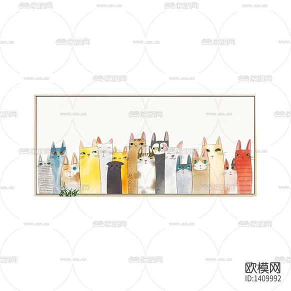 北歐簡(jiǎn)約創(chuàng)意彩色卡通小貓裝飾畫下載