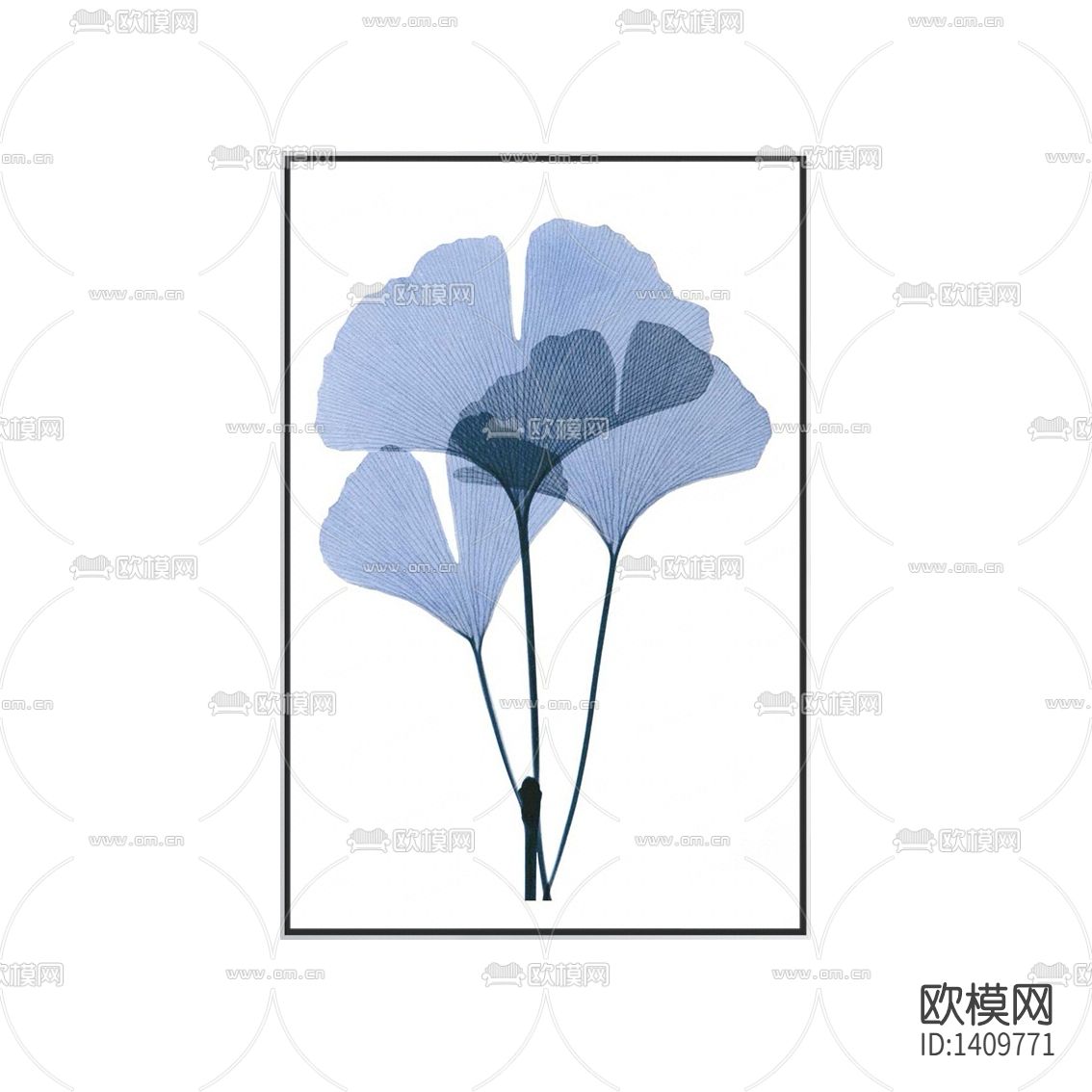 现代简约创意蓝色银杏叶装饰画下载