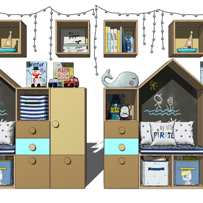  北欧原木儿童柜su模型 