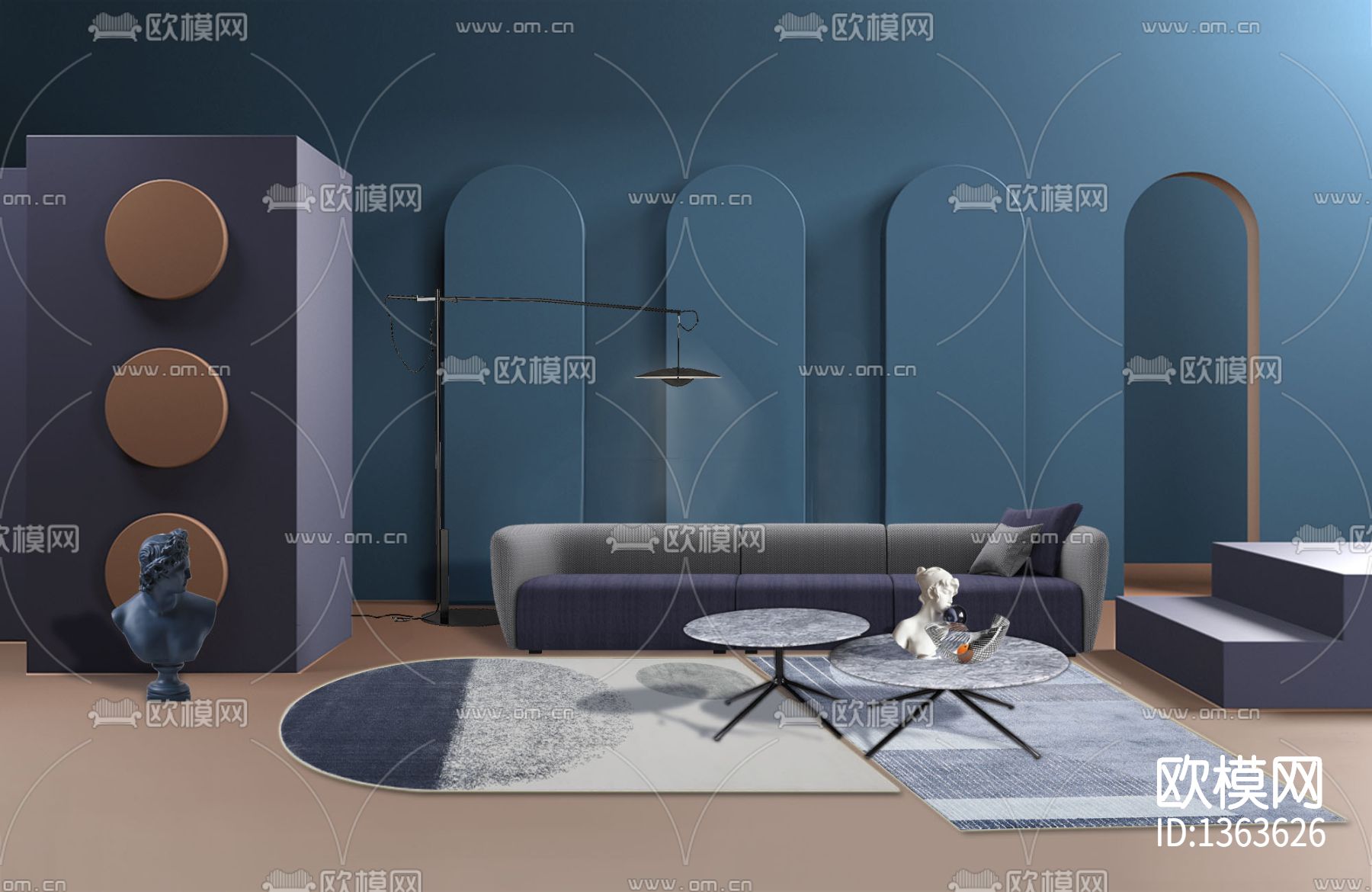 现代轻奢客厅场景下载（渲染图1）