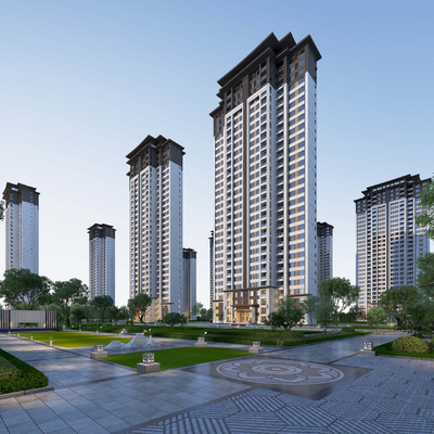 新中式住宅小区外观3d模型