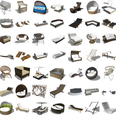  现代藤编户外椅su模型 